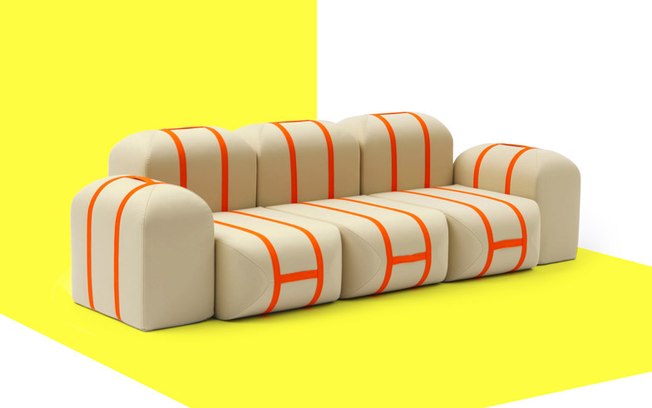 A marca a Campeggi trouxe o sofá com peças modulares assinado pela Matali Crasset, que pode ser montado da forma que o usuário desejar