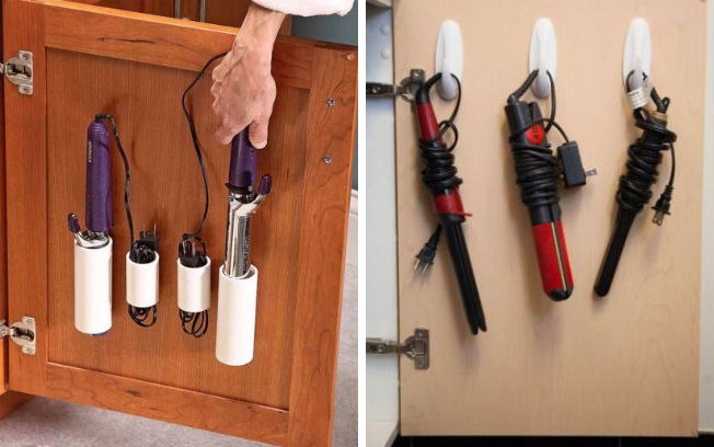 Colocar ganchos ou canos dentro do armário pode ser uma boa opção para guardar os aparelhos e deixar os fios em ordem 