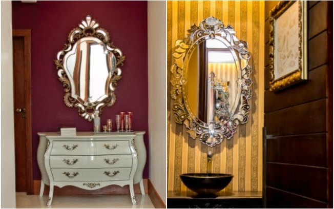 Uma opção de espelho decorativo é usar molduras mais rebuscadas