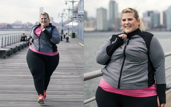 Anna O’Brien%2C de 25 anos%2C é a modelo da campanha que lançou a linha plus size da marca de produtos esportivos americana 