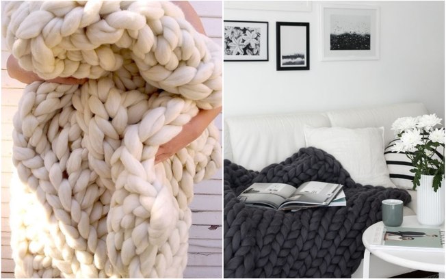 Peças de lã já são sinônimo de conforto, agora, imagine curtir um friozinho sob uma coberta de tricô gigante?