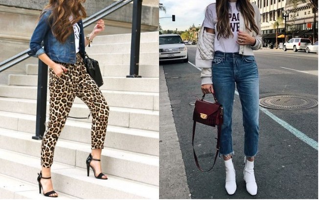 A estampa de leopardo (esq.) nas roupas da moda estão chamando atenção na Austrália%2C assim como as botas brancas